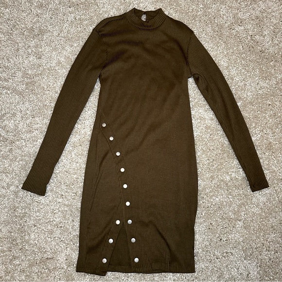 FASHION NOVA - Ribbed Brown Midi Body Con Sweater Dress - Size 0X - Picture 1 of 4